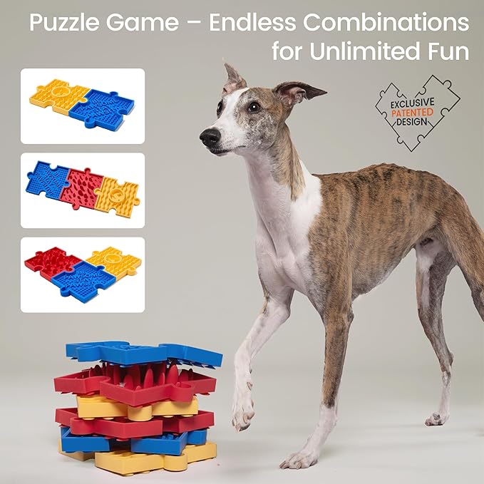 HowGo Puzzle Slow Feeder Lick Mat for Dogs, 38+ Suction Cups|Non-Slip Heavy Duty Maze Enrichment Bowl BPA-Free Silicone|Reduce Boredom Anxiety Free Combination (2PCs, Blue&Red)