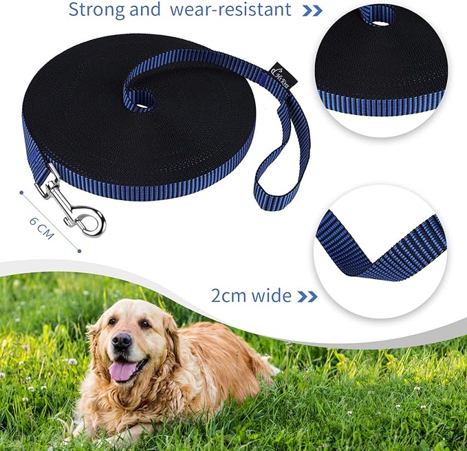 Hi Kiss Dog/Puppy Obedience Recall Training Agility Lead - 15ft 20ft 30ft 50ft 100ft Training Leash - Great for Training, Play, Camping, or Backyard(30ft,Black_Blue)