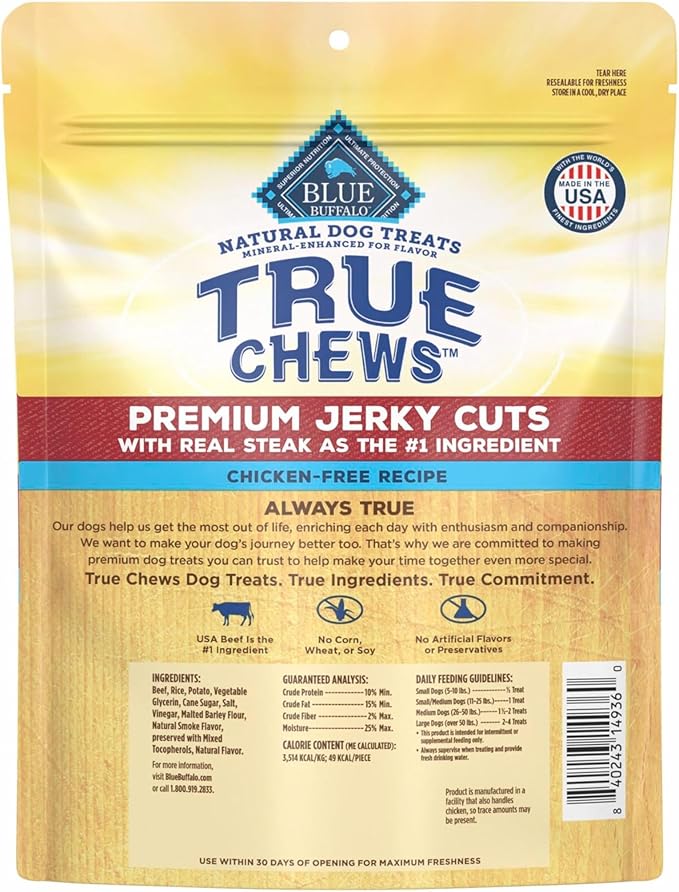 Blue Buffalo True Chews Premium Jerky Cuts Natural Dog Treats, Steak 10 oz bag