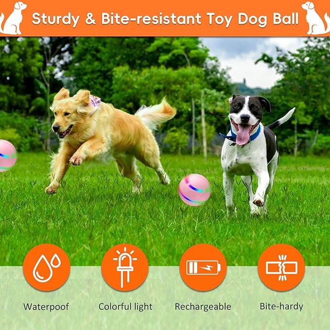SUJF Interactive Dog Ball, Smart Interactive Dog Toys, Automatic Moving Vibrating Bouncing Pet Ball for Medium and Large Dogs, TPU Material, Rechargeable and Waterproof