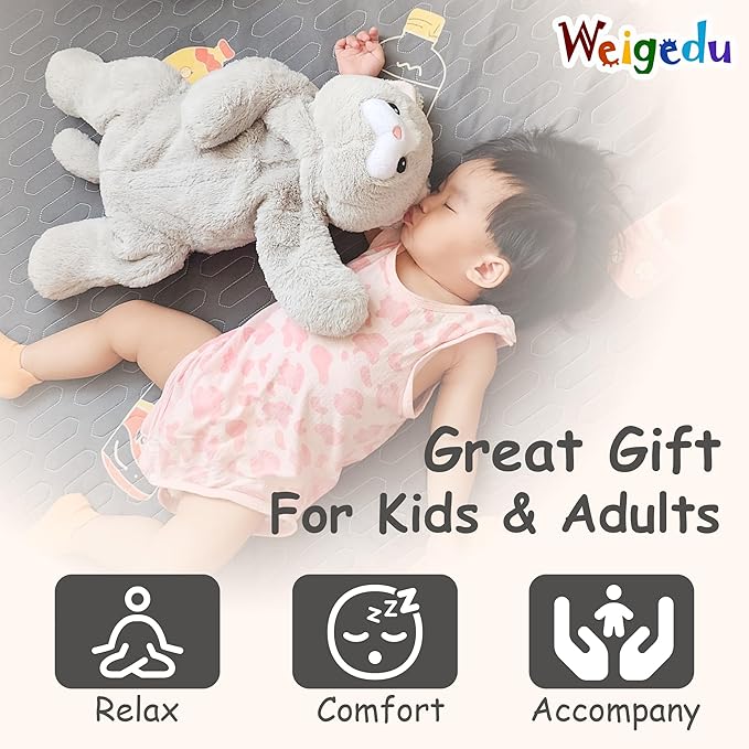 WEIGEDU Weighted Cat Stuffed Animal Plush Toy with Embroidered Eyes and Removable Weight Pack - 28 Inches, 5 lbs for Kids and Adults