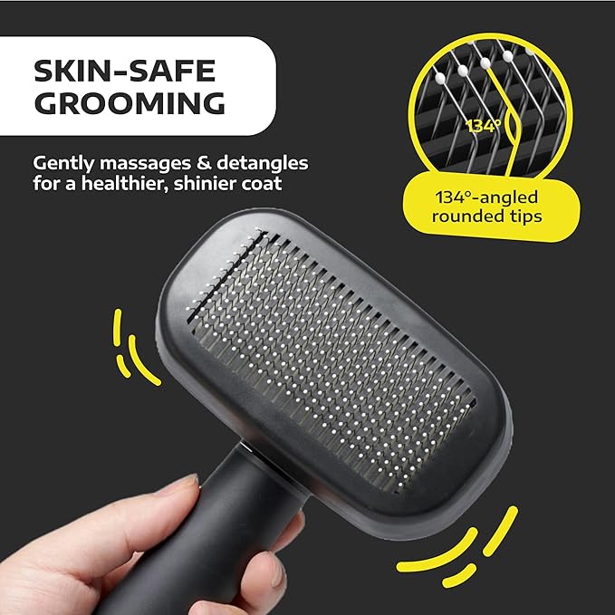 Hertzko Self Cleaning Slicker Brush for Cats & Dogs – Grooming Tool for Shedding Long & Short Hair – Retractable Bristles – Easy-Clean Cat & Dog Deshedding Brush, Painless Detangling - Black