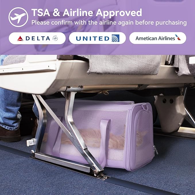 Petsfit 18 X 11 X 11 Airline Approved & Cat Car Carrier with Patent Safety Buckles, Escape-Proof Zippers & Mesh Side, Keeps Pets Secure in Cars, Comfy on Trips & Easy to Carry — Gift for Pet Lovers