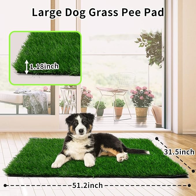 Grass Pad for Dogs 51.2 x 31.5 inches - Strong Absorbency Soft Artificial Grass for Pets Potty Training - Easy to Clean - for Dog Indoor Outdoor Use (1 Pack)