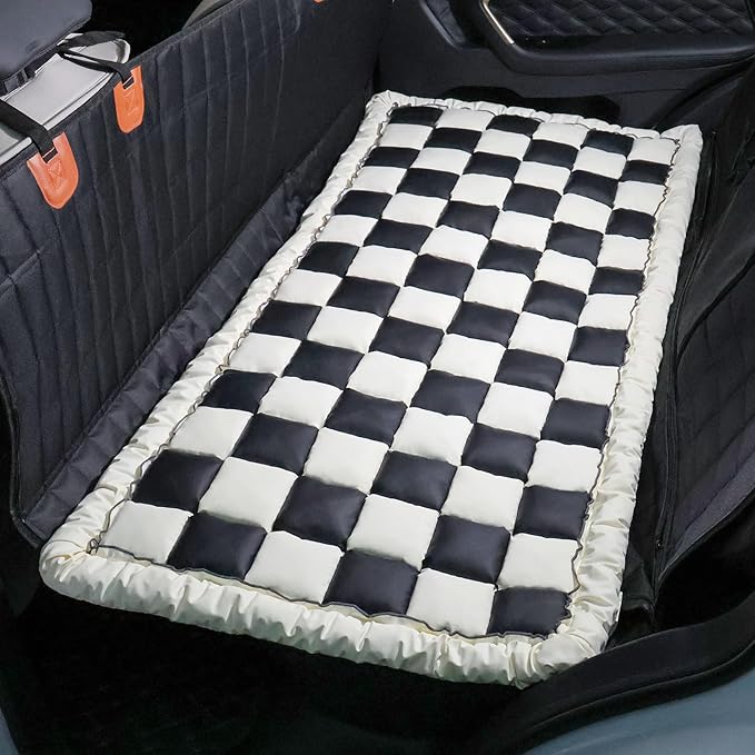 Dog Bed Mat for Car Back Seat，Waterproof Backseat Pet Bed Pad，Non-Slip Dog Car Seat Cover，Leather Pet Cushion Fit for Backseat Extenders and Trucks SUV (Black, 24.8x54 inch)