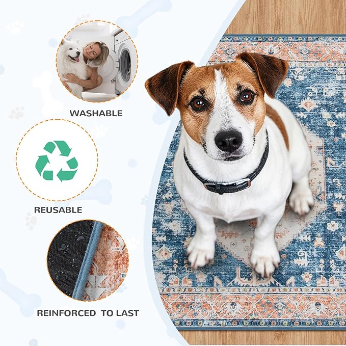 Lahome Reusable Washable Puppy Pads - 2 Pack Super Absorbent & Waterproof Dog Training Mats for Potty, Crate and Floor - Leakproof Pee Pads with Non-Slip Backing (Beige Blue, 36"x48")