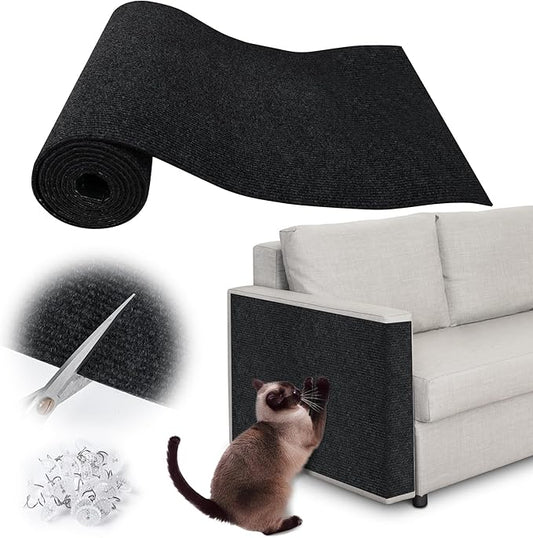 Cat Scratch Furniture Protector - 40" x 15.8" Trimmable Self-Adhesive Cats Claws Scratch Pads, DIY Cat Climbing Couch Protector for Scratch Post Cat Tree Replacement Indoor (Black)
