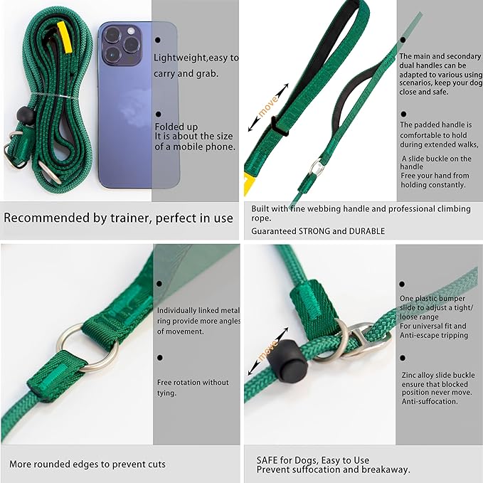 Dog Slip Lead Dog Leash,Fine Webbing Training Leash, No Pulling Slip Leash Collar,Heavy Duty&Durable,Padded Handle,Easy-Control for Small,Medium or Large Dogs,5FT (Black, 5FT)