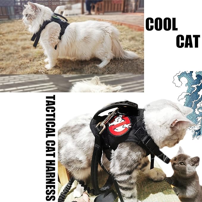 AIWAI Tactical Cat Harness for Walking Escape Proof, Adjustable Pet Vest Harness, Soft Mesh with Control Handle for Large Cat Small Dog, Gift with Patch