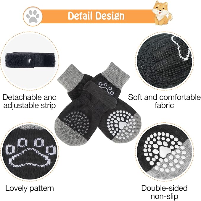SCENEREAL 6Pcs Anti Slip Dog Socks to Prevent Licking Paws for Hot/Cold Pavement, Dog Grippy Socks for Hardwood Floors, Dog Shoes for Boots & Paw Protectors for Puppy Small Medium Large Senior Dogs
