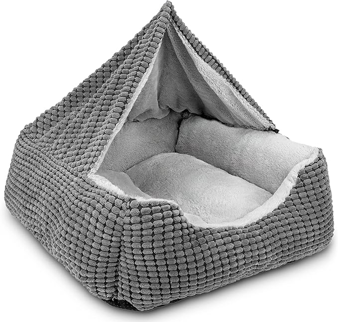 GASUR Dog Beds for Small Medium Large Dogs with Cover Cave, Rectangle Hooded Dog Puppy Bed with Blanket, Cozy Anti-Anxiety Cat Beds for Indoor Cats, Anti-Slip Bottom and Machine Washable (20", Grey)