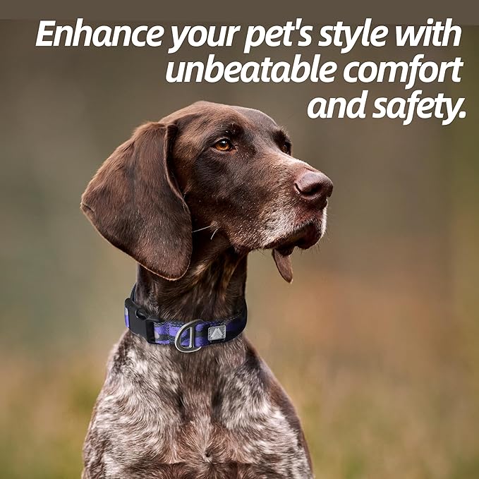 Soft Padded Dog Collar, Neck 12’’-20’’, Adjustable Heavy Duty Collar with 3M Reflective Logo for Medium, Large Dogs, Camo Purple, Medium