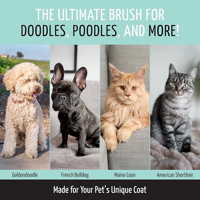 Tauro Pro Line Slicker Dog Brush for Shedding - Detangler for Curly, Long Hair & Undercoat - Pet Slicker Brush for Poodle, Doodle Dogs & Cat Grooming, Non-Slip Grip, Hard Pin (Size L - Mint)