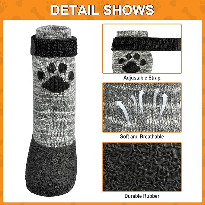 KOOLTAIL Anti Slip Dog Socks for Hot/Cold Pavement to Prevent Licking Paws,Booties for Hardwood Floors,Traction Rain Dog Boots&Paw Protectors Shoes with Grip for Outside Small Medium Large Senior Dogs