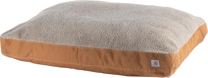 Carhartt Durable Canvas Pet Bed, Water Resistant Firm Duck Dog Bed, Carhartt Brown (Sherpa Top), Medium