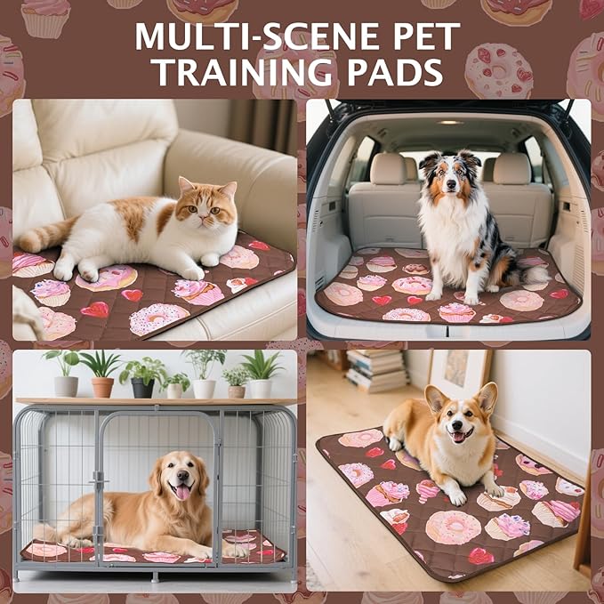 IEUUMLER Washable Pee Pads for Dogs, 2 Pack Cake Pattern Reusable Waterproof Puppy Potty Pads, Non-Slip Absorbent Pet Training Pads for Playpen Crate Bed EU015 Coffee Cake, 36x24