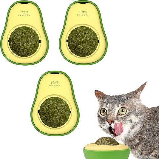 SUOXU Catnip Ball Toy Wall Treats, 3 Pack Silvervine Toys for Indoor Cats, Teeth Grinding Chew Cleaning Roller Exerciser Interactive