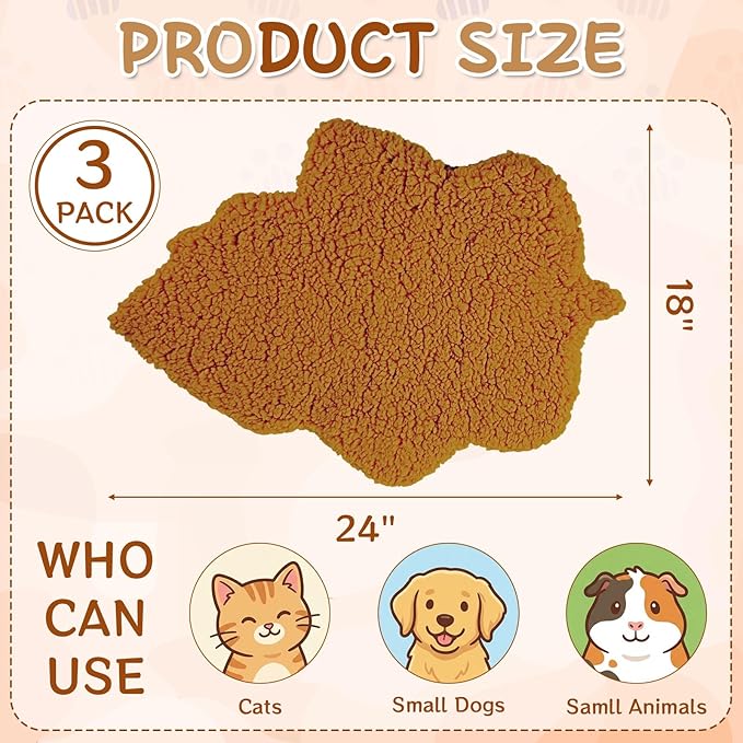 3 Pack Self Warming Cat Dog Bed Leaf Shape Self Heating Pet Mat Non Electric Washable Thermal Sleeping Pad Plush Heated Pet Mat for Crate Floor Indoor Outdoor(Mixed Colors,Medium-18 x24)