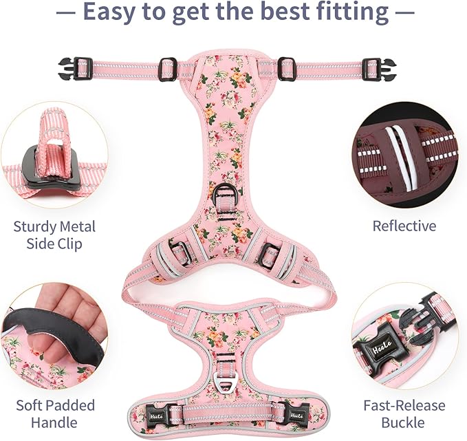 HEELE Dog Harness Harness for Small Dogs No Pull Dog Vest Harness for Small Dog with Soft Padded Handle Reflective for Outdoor Training, Flower-Pink, XS