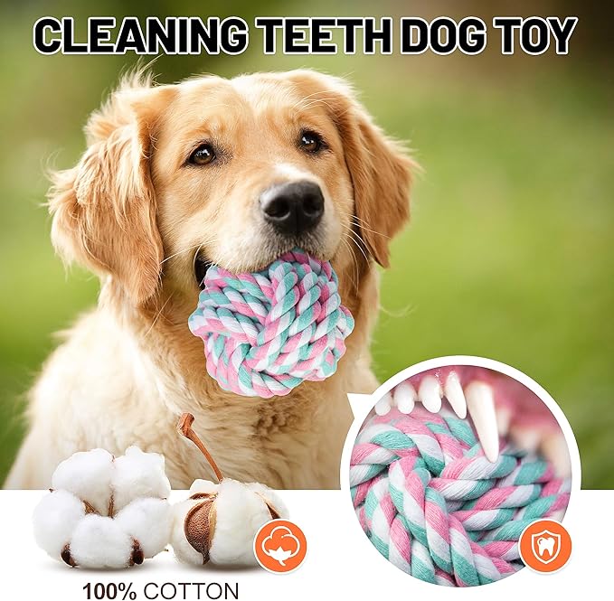 GASAPET Extra Large Rope Balls for Aggressive Chewers - 5 Pack Chew Toys for Medium Large Breeds, Dental Dog Balls, Puppy Teething Toys, Interactive Games