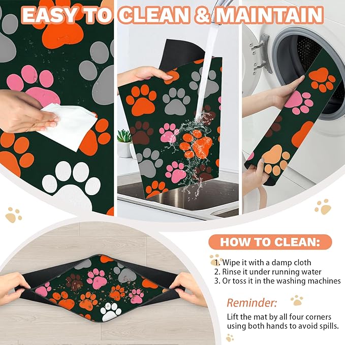 Earthy Pet Feeding Mat - Waterproof Absorbent Dog Cat Mat for Food and Water Bowls, Quick Dry No Stains with Non-Slip Rubber Backing (Forest Green, 12x20 Inch)