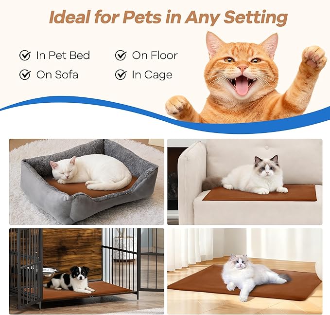 Cat Heating Pad for Bed Warming: Self Warming 19.68"x12" Electric Heated Mat with Removable Washable Cover for Dogs Cats and Small Animals Ideal Winter Heat Blanket for Comfort and Relief During Naps