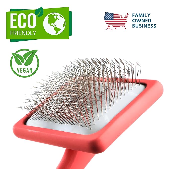Pet Slicker Brush With Soft Massage Grooming Stainless Steel Pins - For Dematting, Shedding Fur, and Undercoat - Ideal Gift for Professional Pet Groomers - Long Slicker Brush (Coral, Flat Small)