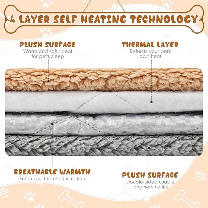 Novabright 3 Pack Self Warming Cat Bed 27x35 Inch Self Heating Dog Mat Reflects Body Heat Extra Warm Thermal Pet Pad Washable Cat Dog Bed for Outdoor Indoor Large Kittens Puppy(Black/Gray/Khaki)