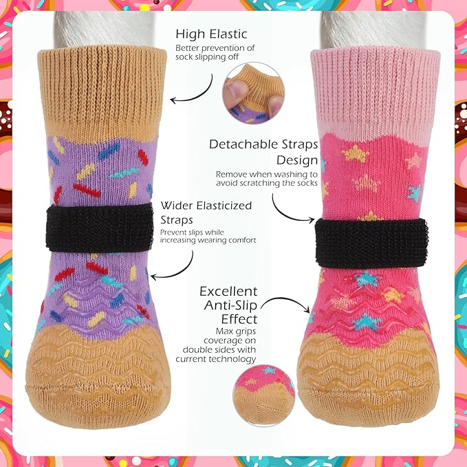 EXPAWLORER 8 Pcs Anti Slip Dog Socks, Dog Shoes for Hot Pavement, Dog Booties for Hardwood Floor, Prevent Licking Paws, Boots & Paw Protectors for Small Medium Large Senior Dogs