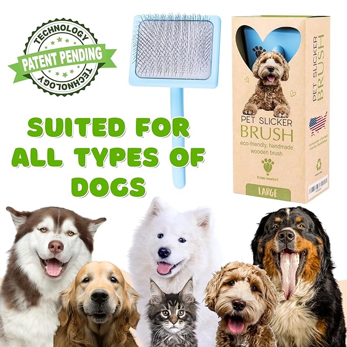 Dog Slicker Brush for Grooming Pet Hair - Best For Poodle & Golden Doodle - Long Haired Brush For Dogs - Goldendoodle Long Pins Tool For Dematting- Ideal Gift for Pet Groomers