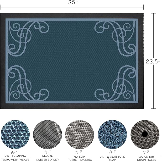 Bernini Aqua-Terra Waterproof Shoe Scraper Dog Mat, Heavy Duty Mud Mat with Quick Dry Mesh, Stain Resistant Rubber, Low-Profile Dirt Grabber, Indoor/Outdoor Dog Doormat for Muddy Paws, 36"x 24"