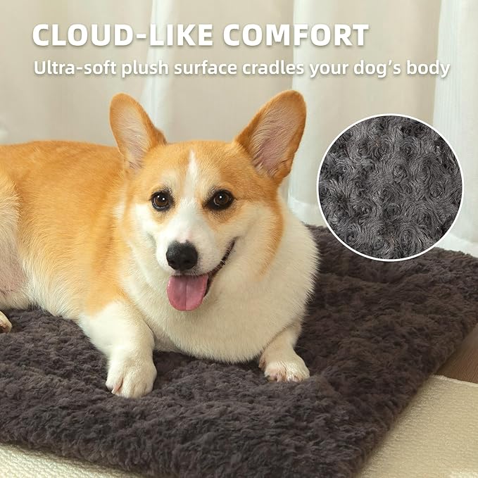 Reversible Dog Bed Mat 41"x27" for Large Dogs - Supportive Double-Sided Crate Pad, All-Season Cooling & Warmth, Ultra Soft Machine Washable Pet Bed, Fits Most 42-Inch Kennels, Dark Gray