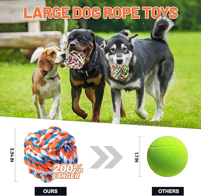 GASAPET Extra Large Rope Balls for Aggressive Chewers - 5 Pack Chew Toys for Medium Large Breeds, Dental Dog Balls, Puppy Teething Toys, Interactive Games
