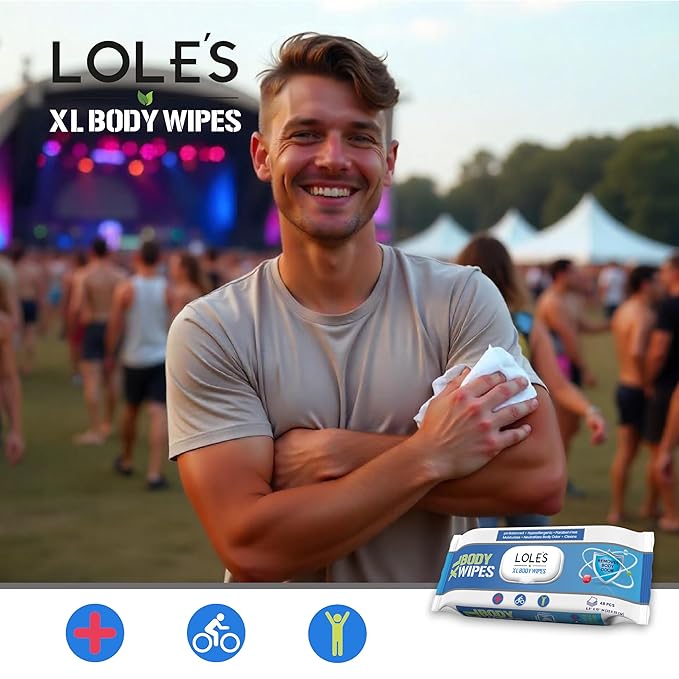 LOLE'S Body Wipes for Adults Bathing No Rinse XL – Bath Wipe for Adult - 96 Count - 2x48, Extra Large – Shower Wipes – Camping, Travel, Gym, Elderly Care, Women & Men – Fresh & Moisturizing