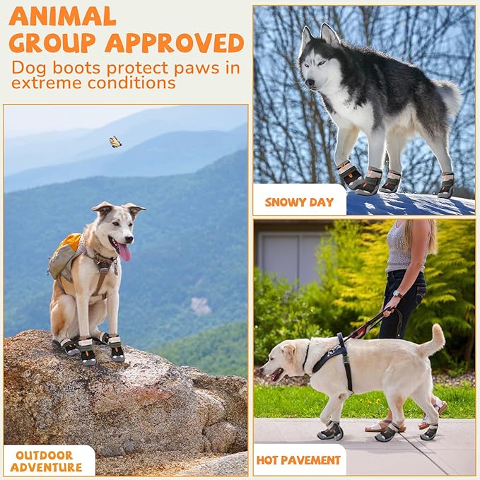 Dog Boots for Large Dogs, Medium Dog Shoes for Winter Snow, Non- Slip, Waterproof Outdoor Dog Booties with Reflective Strap for Snowy Hardwood Floor Hiking Walking, Size 6