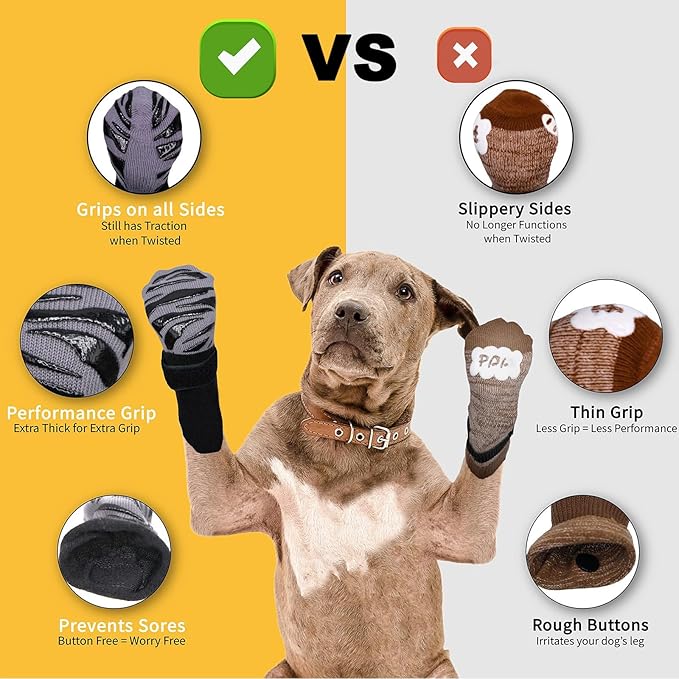 Premium Non-Slip Dog Socks for Hardwood Floors - Extra-Thick Grip That Works Even When Twisted - Prevents Licking, Slipping, and Great for Dog Paw Protection - (Size X-Small) (X-Small)