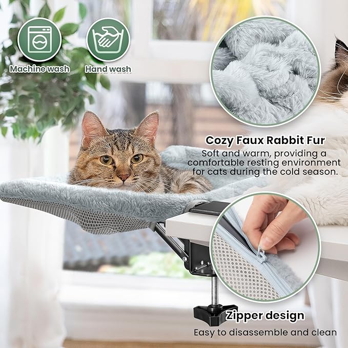 Cat Bed for Desk with Foldable & Sunken Design,Cozy Faux Rabbit Fur cat Desk Bed for Home Working&Gaming Play,Sturdy Framework Maximum Hold Up to 33lb