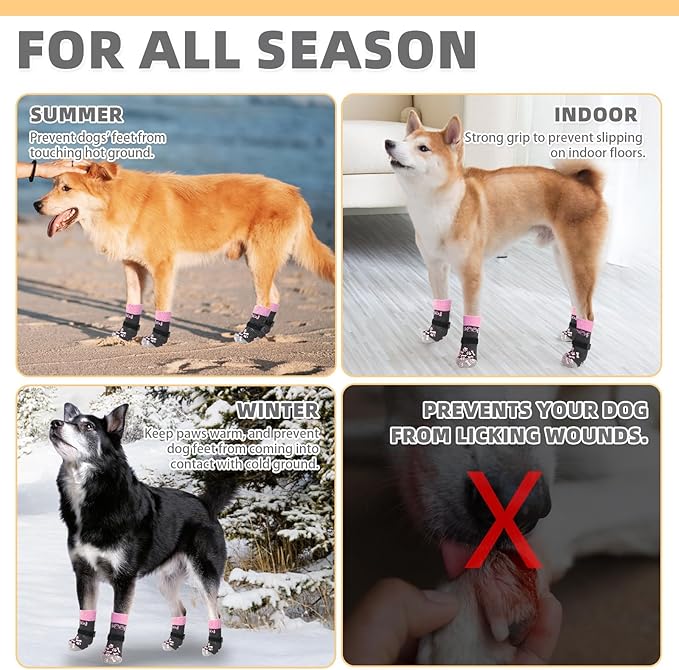 KOOLTAIL Dog Socks for Hot/Cold Pavement to Prevent Licking Paws,Dog Boots&Paw Protector for Hardwood Floors Anti Slip,Traction Control No Twist Grip Booties for Small Medium Large Senior Dogs S