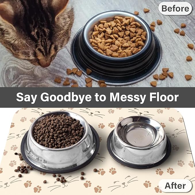 Patterned Cat & Dog Bowl Mat for Food and Water, 12"×20" Quick Dry Absorbent Pet Feeding Mat, Eco-Friendly Dog Placemat