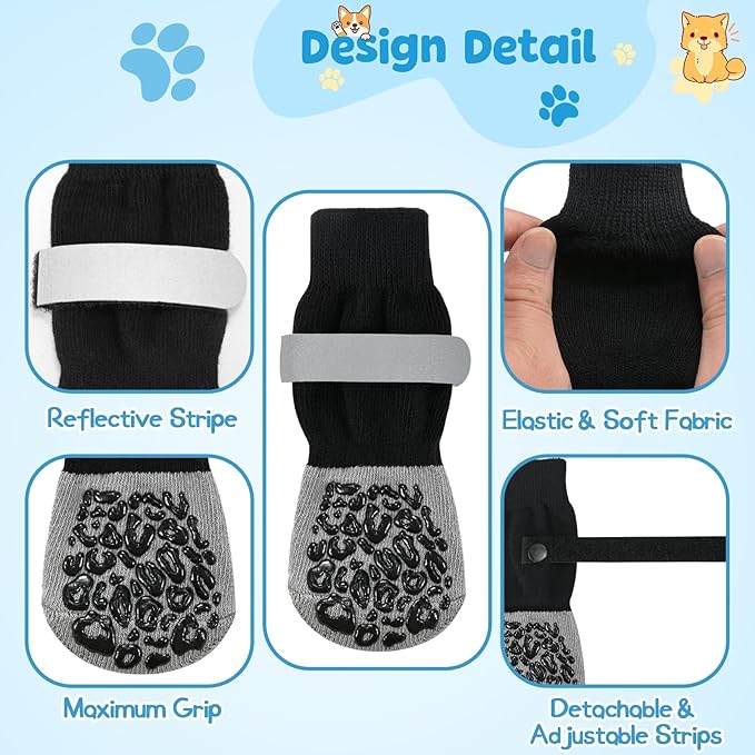 HeavenEye Anti Slip Dog Socks, Dog Paw Protectors Maximum Grip Prevent Licking Paws Slipping, Paw Protector for Hot & Cold Pavement Shoes Boots for Small Medium Large Senior Dogs(Black Leopard,M)