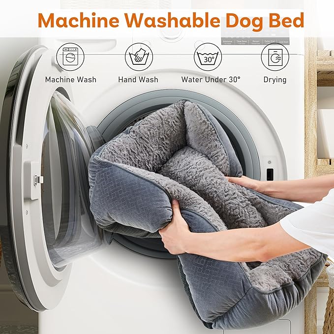 Dog Bed Medium, Super Soft Rectangle Dog Beds, Washable Warming Pet Bed with Anti-Slip Bottom, Anti-Anxiety, Grey, 25 x 21 x 8inch