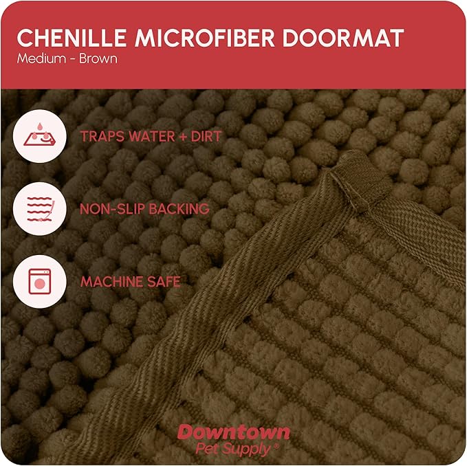 My Doggy Place Dog Mud Mat, 31" x 20" Brown – Thick Microfiber Entry Rug for Snow, Mud & Salt – Absorbent, Quick-Dry, Washer-Safe & Non-Slip, Medium