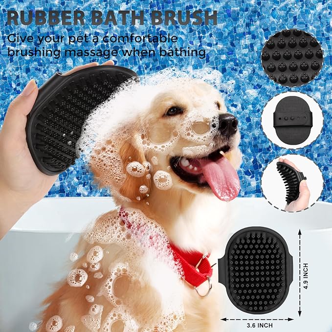 Dog Brush Kit - Self-Cleaning Slicker Brush with Bath Brush & Undercoat Rake | Deshedding Tools for Large - Small Dogs & Cats, Professional 3-in-1 Pet Grooming Set for Heavy Shedding, Black