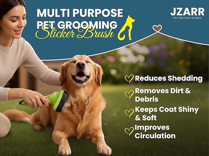 Self Cleaning Slicker Brush for Dogs & Cats – Dog Brush for Shedding, Deshedding Dog Brush, Dog Hair Brush for Long Haired Dogs