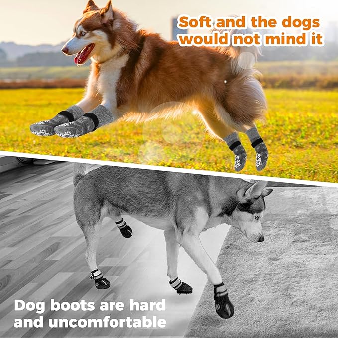 Anti-Slip Dog Socks Prevent Licking Paws,Dog Socks with Grippers for Senior Dogs Walk on Hardwood Floor,Dog Grippers with Strong Traction,Dog Essentials,Grey 2 Pairs,XS