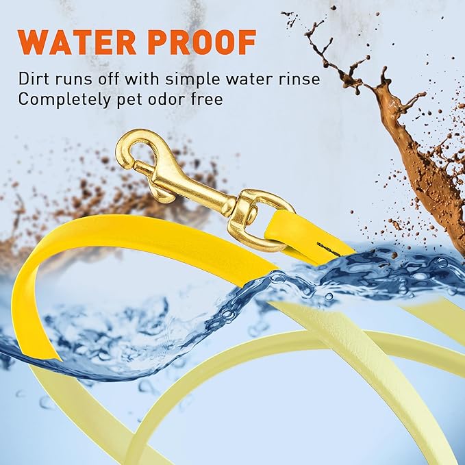 Viper K9 Biothane Working Dog Leash Waterproof Lead for Tracking Training Schutzhund Dog Sport & Search - Odor-Proof Long Line with Solid Brass Snap for Puppy Medium and Large 1/2" x 20ft Lemon Yellow