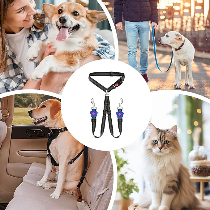 Dog Seat Belt for Car,Reflective Retractable | Car Seatbelt for Dogs Cats,for Small Medium Breeds Road Trips Long Driving Family Outings Commuting Travel Adventure