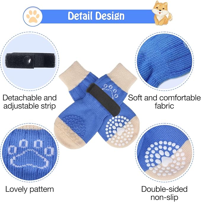 SCENEREAL 6Pcs Anti Slip Dog Socks to Prevent Licking Paws for Hot/Cold Pavement, Dog Grippy Socks for Hardwood Floors, Dog Shoes for Boots & Paw Protectors for Puppy Small Medium Large Senior Dogs