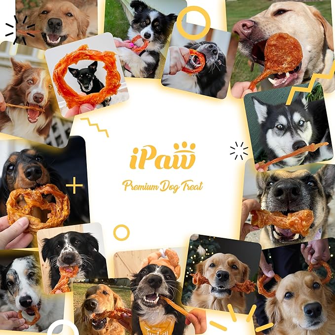 iPaw Turkey Tendons for Dogs, 100% Turkey and US Sourced Raw Material, Hypoallergenic, All Natural Human Grade Puppy Chew, Rawhide Alternative Dog Treats, 5 Unit/Pack Strip