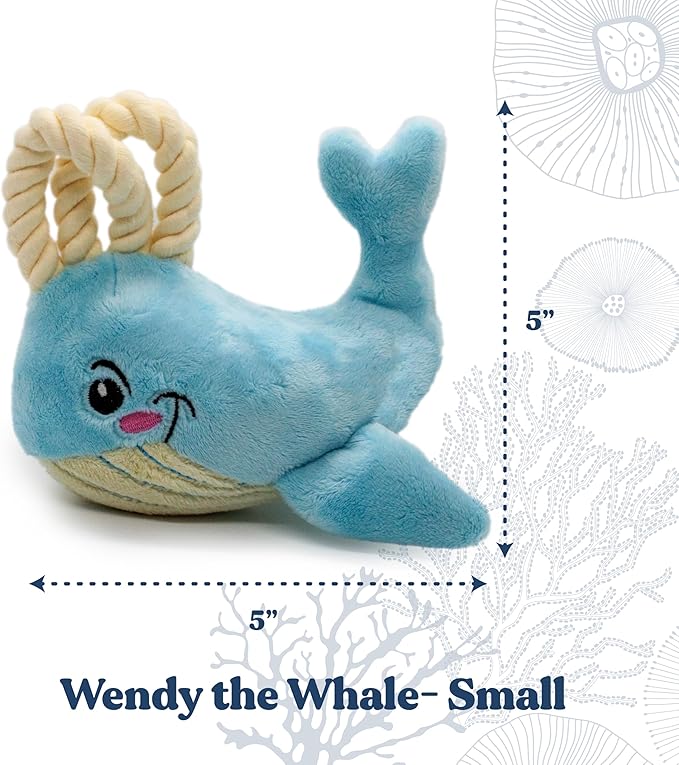 GRRREEN Dog Toys | Plush Toy Whale Stuffed Animal for Dogs | Small Eco Friendly Toy - Easy to Clean and Made from Non Toxic Materials